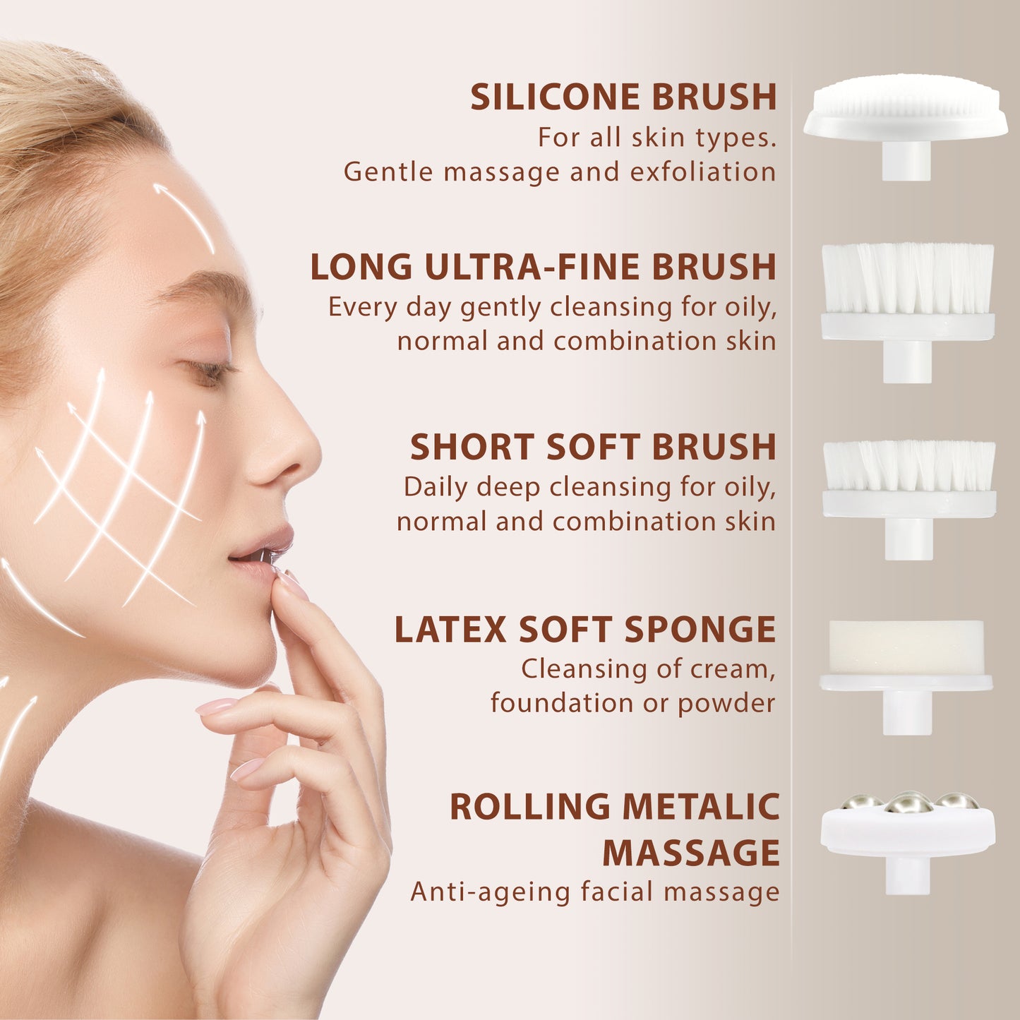 Facial brush 5 in 1, Lilacamethyst